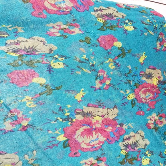 Womens Infinity Scarf Colorful Floral Flowers‎ Blue Pink Lightweight Wide - Picture 4 of 9